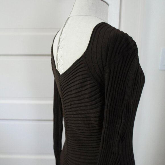 Vintage Brown Sweetheart V-Neckline Cable Knit Silk Sweater Size Medium - Picture 4 of 11
